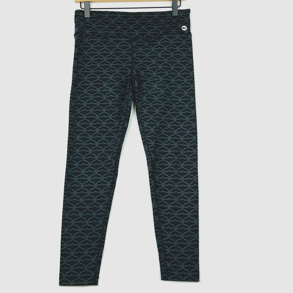 Vineyard‎ Vines Print Leggings Size Small Gym Black Spandex Whale Tail